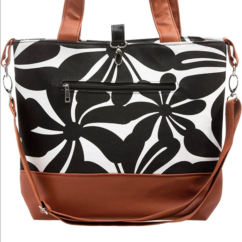 Diaper Bag By Urban Mom - Black Floral with Matching Change Pad & Zipper Pocket
